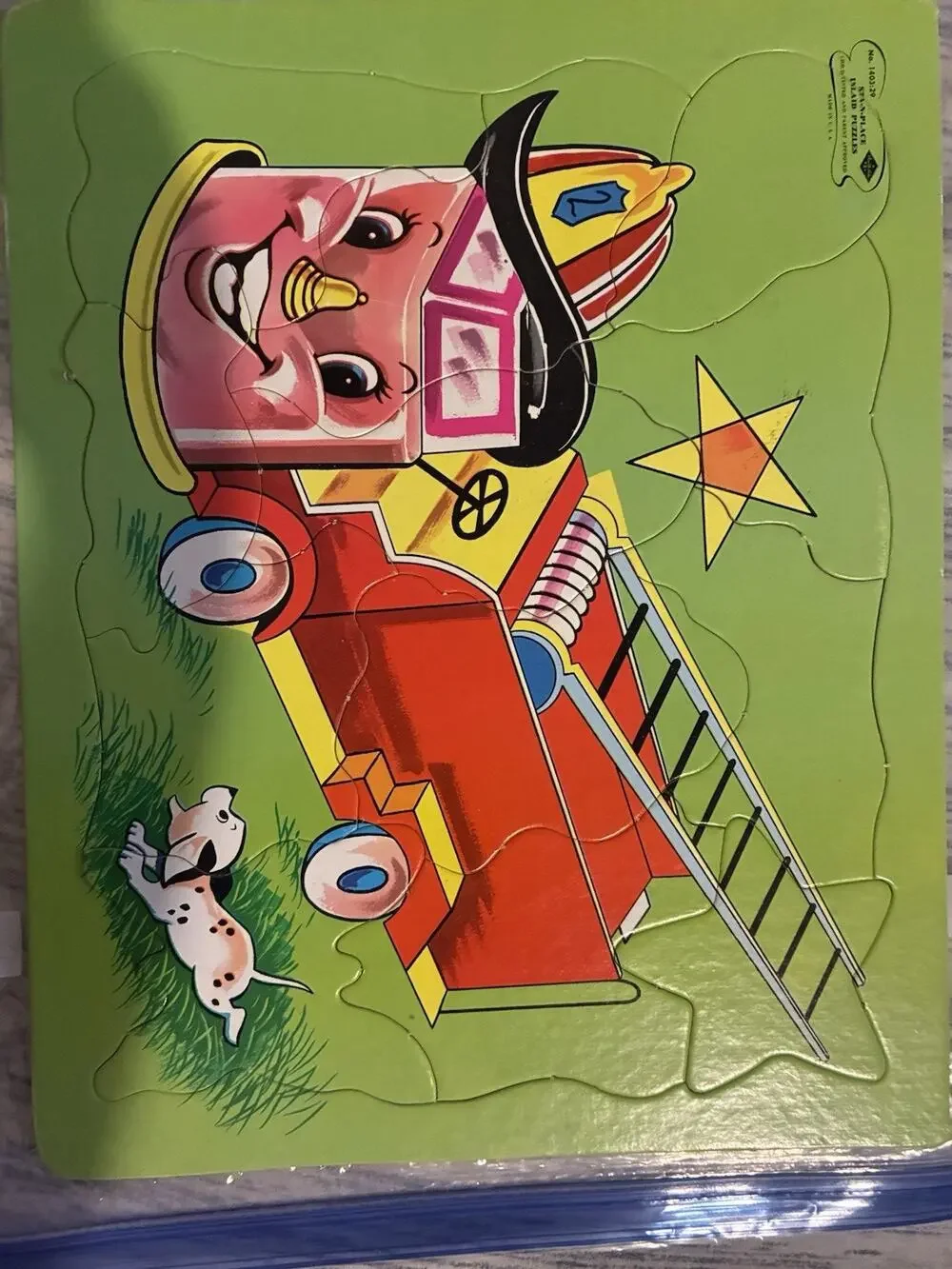 Vintage Playskool Wooden Fire Truck 15 Piece Puzzle